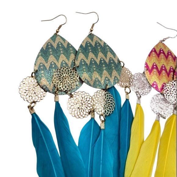 Women’s Fashion Feather Drop Earrings - Picture 2 of 6